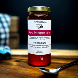 jar of Our Farm red pepper jelly