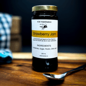 jar of Our Farm strawberry jam