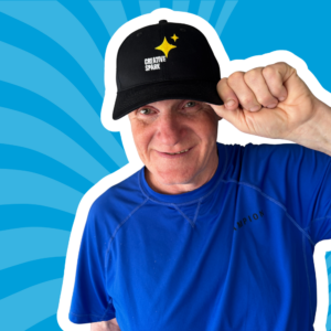 person wearing a creative spark hat