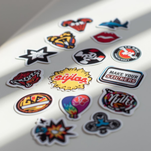 an assortment of colourful stickers on a white surface